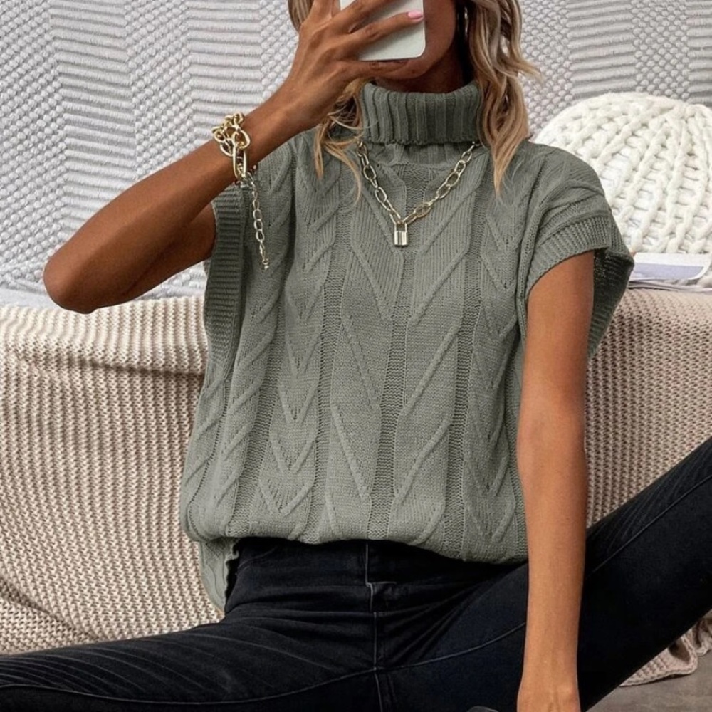 Grey Turtleneck Knit Top